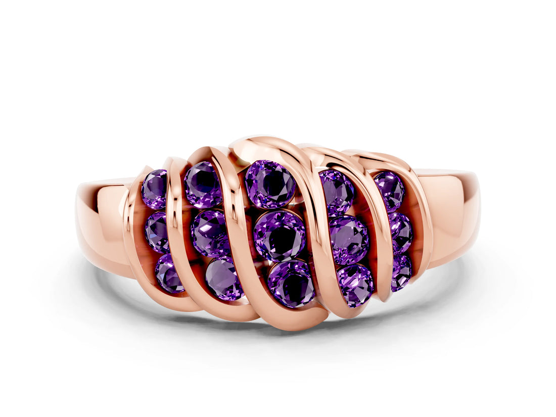 Rose gold Round Amethyst Multi-Row Crossover Band_6