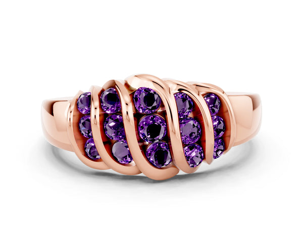 Rose gold Round Amethyst Multi-Row Crossover Band