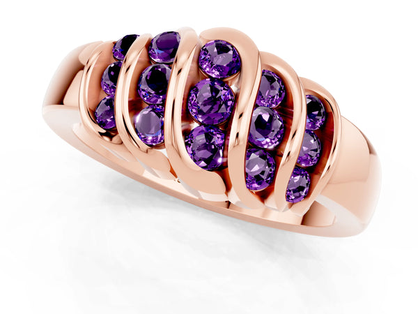 Rose gold Round Amethyst Multi-Row Crossover Band