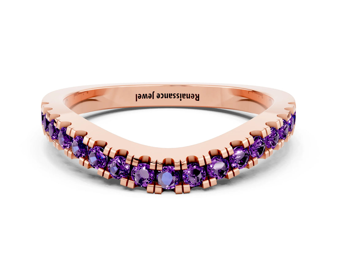 Rose gold Round Amethyst Pavé Curved Band with Shared Prong Setting_6