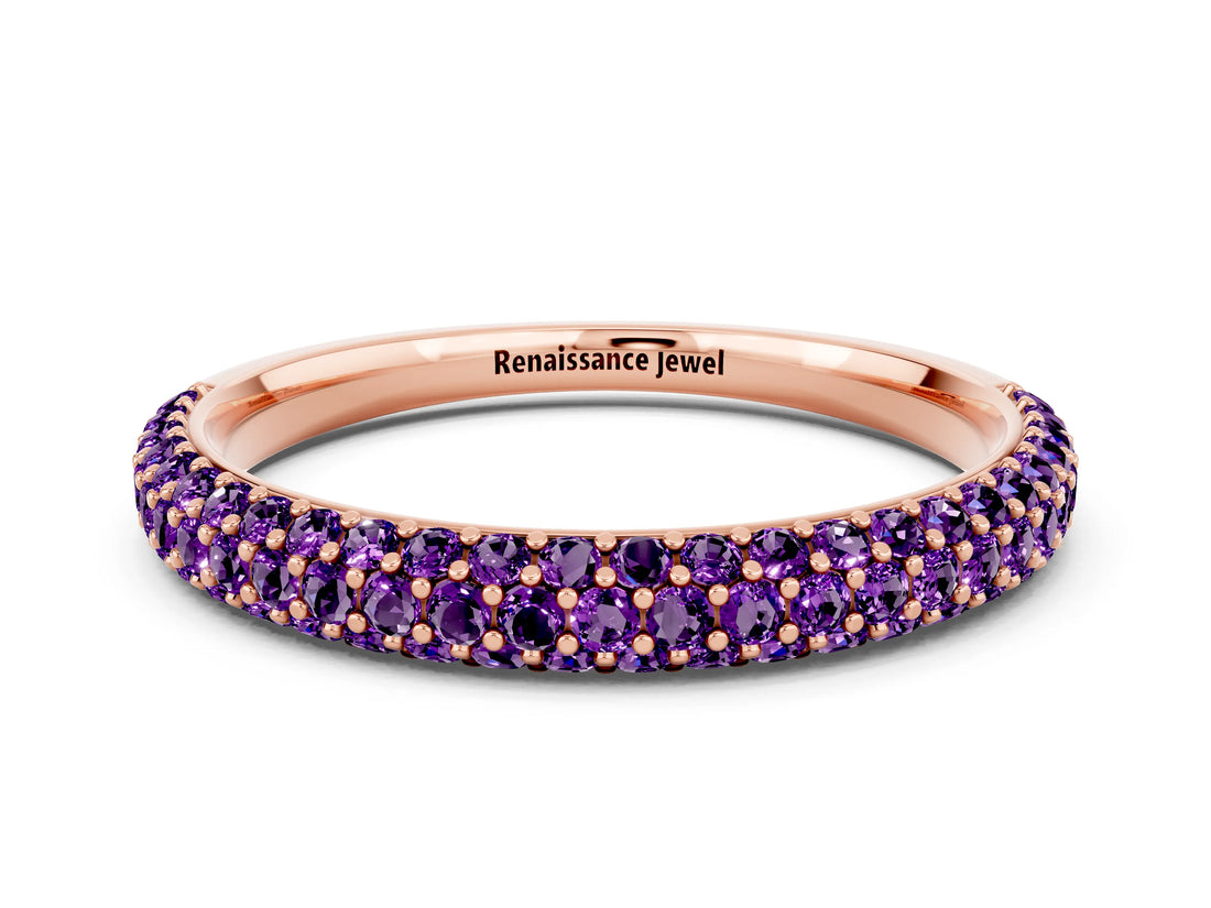 Rose gold Round Amethyst Pavé Eternity Band with Shared Prong Setting_6