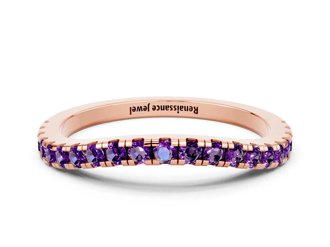 Rose gold Round Amethyst Pavé Half Eternity Band with Shared Prong Setting_6