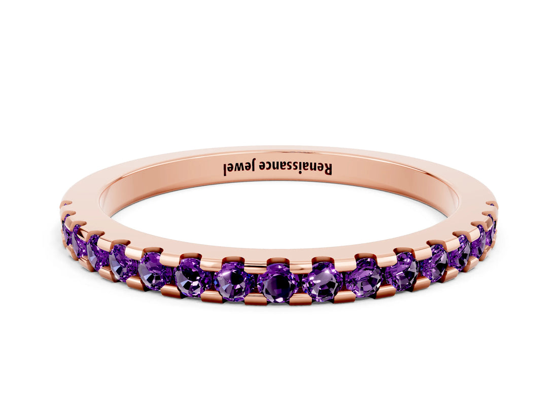 Rose gold Round Amethyst Pavé Set Eternity Band with Micro Prong Setting_6