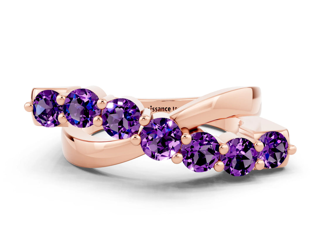 Rose gold Round Amethyst Prong-Set Crossover Band_6