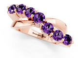 Rose gold Round Amethyst Prong-Set Crossover Band_7