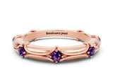 Rose gold Round Amethyst Prong Set Milgrain Eternity Band_6