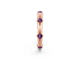Rose gold Round Amethyst Prong Set Milgrain Eternity Band_8