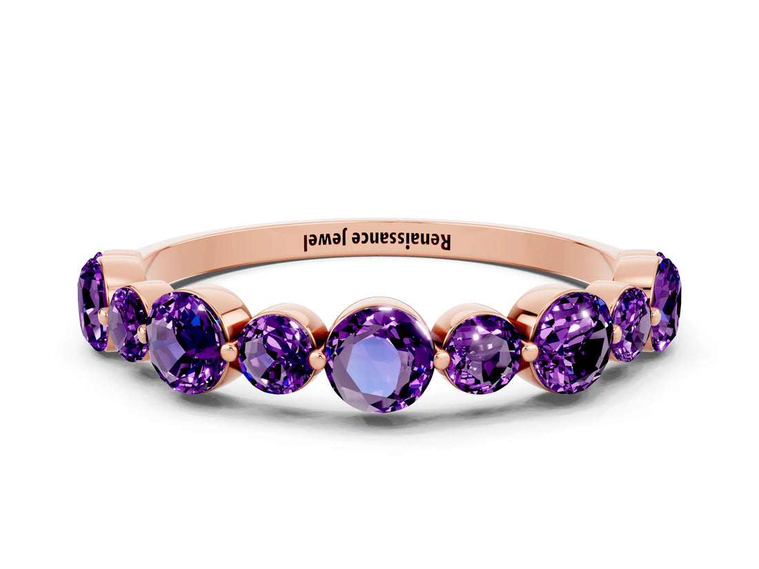 Rose gold Round Amethyst Scalloped Prong Set Eternity Band_18