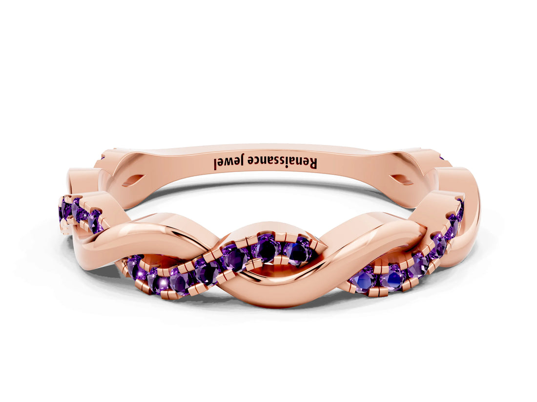Rose gold Round Amethyst Twist Eternity Band with Pavé Setting_6