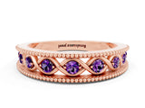 Rose gold Round Amethyst Twist Milgrain Band with Bezel Setting_12