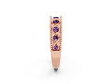 Rose gold Round Amethyst Twist Milgrain Band with Bezel Setting_14
