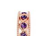 Rose gold Round Amethyst Twist Milgrain Band with Bezel Setting_17