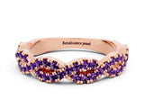 Rose gold Round Amethyst Twisted Eternity Band with Pavé and Shared Prong Setting_18