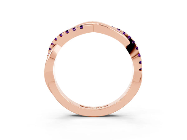 Rose Gold Round Amethyst Half Eternity Infinity Twist Wedding Band