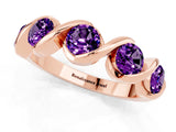 Rose gold Round Amethyst Wave Band with Channel Setting and Shared Prongs_7