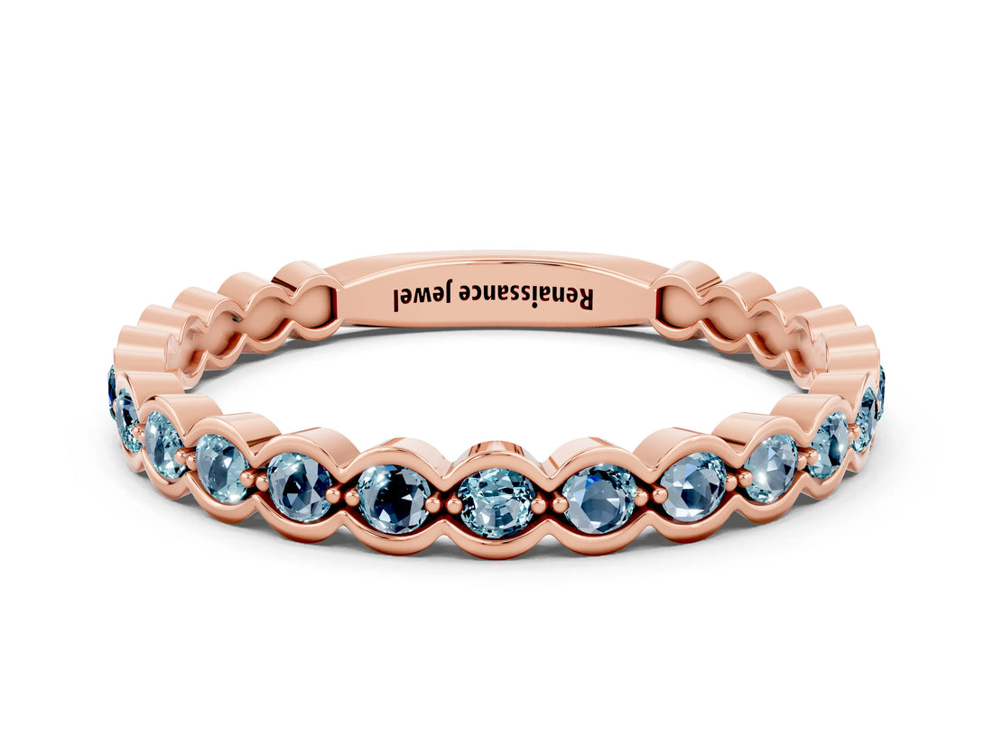 Rose gold Round Aquamarine Bezel Set Eternity Band_6