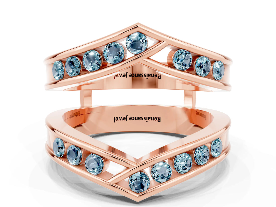 Rose gold Round Aquamarine Channel-Set Chevron Band_6