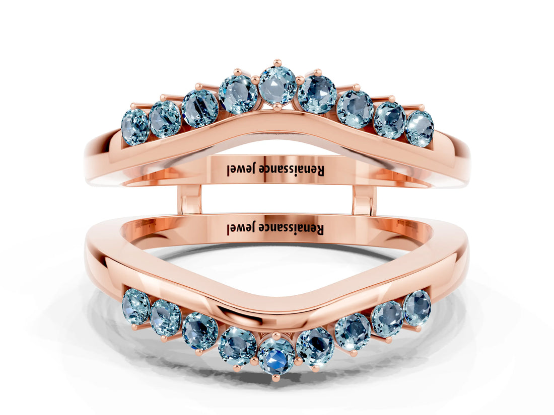 Rose gold Round Aquamarine Chevron Contour Band with Prong Setting_6