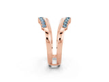Rose gold Round Aquamarine Chevron Contour Band with Prong Setting_8