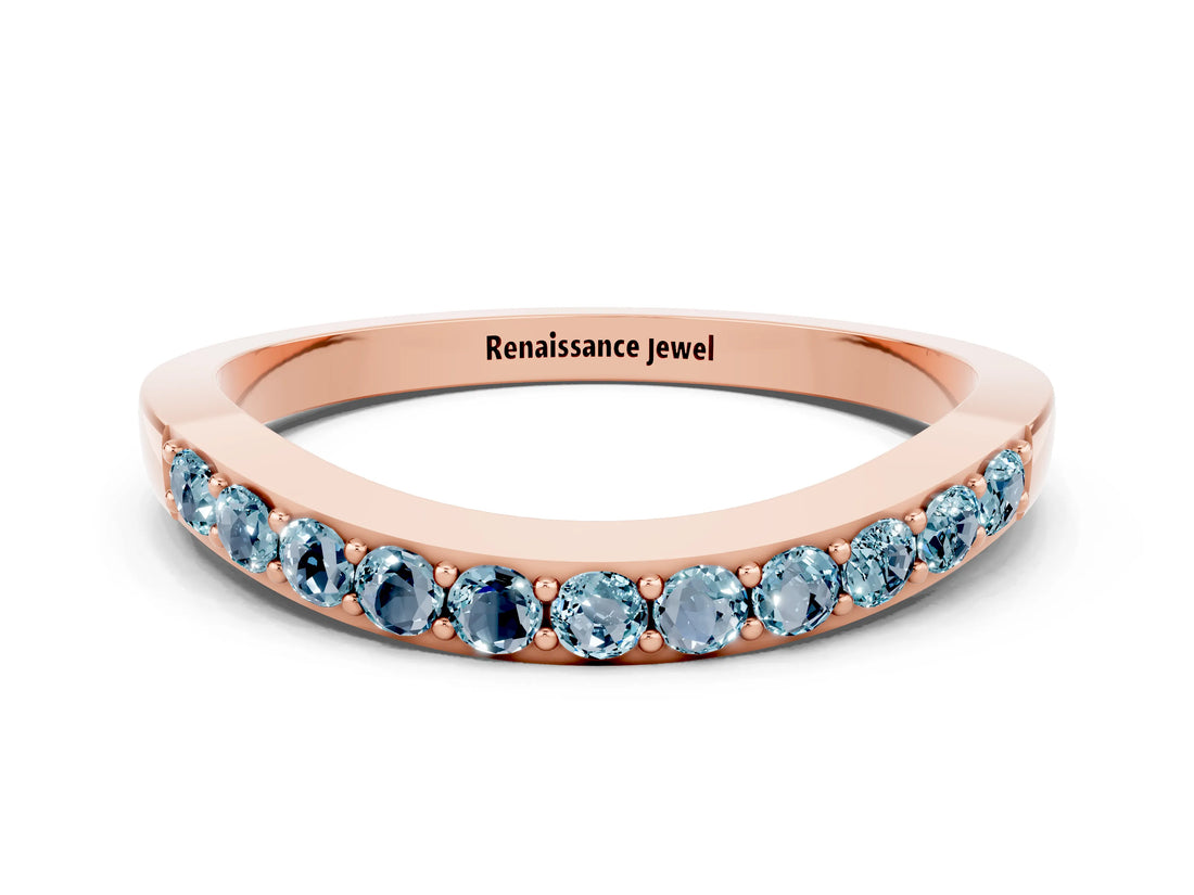 Rose gold Round Aquamarine Curved Wedding Band with Channel Setting_6