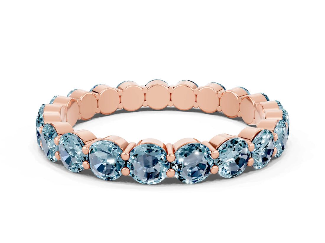 Rose gold Round Aquamarine Eternity Band with U-Prong Setting_30