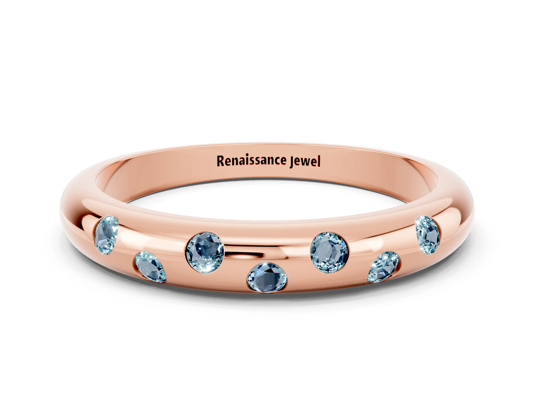 Rose gold Round Aquamarine Flush-Set Comfort Fit Band_6