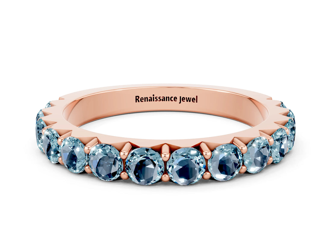 Rose gold Round Aquamarine Half Eternity Band with Classic Prong Setting_6
