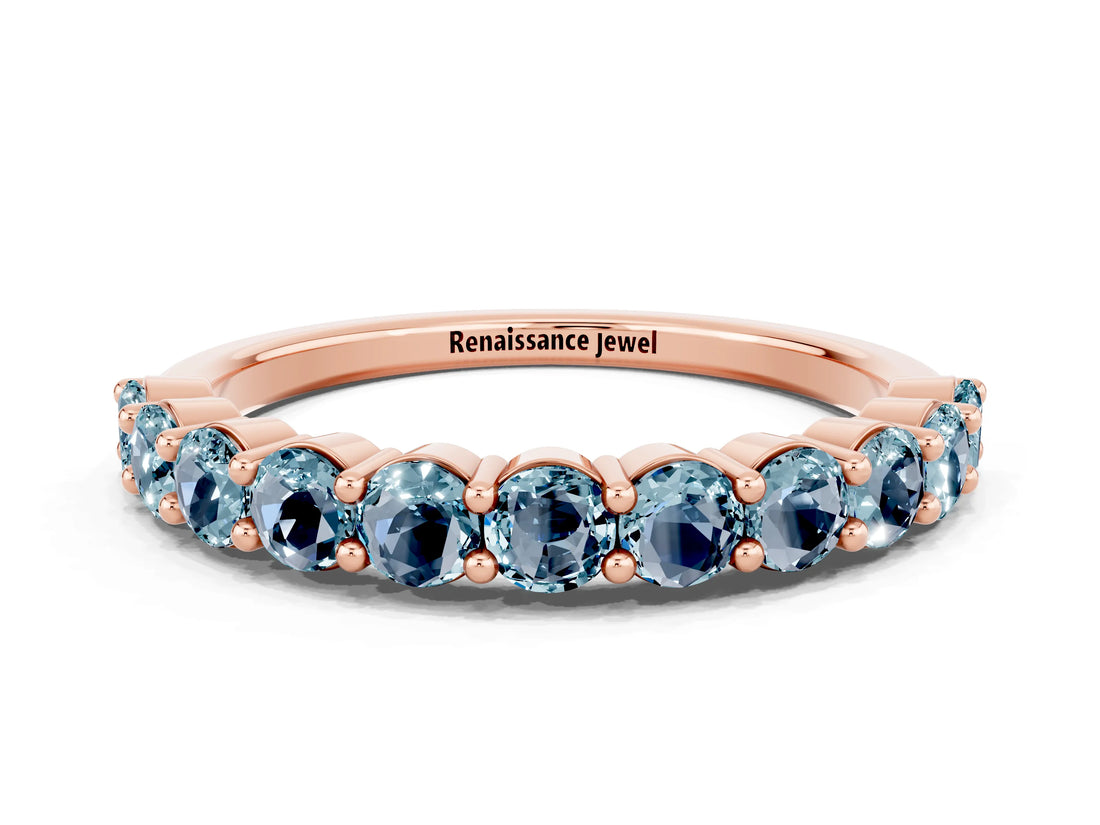 Rose gold Round Aquamarine Half-Eternity Prong-Set Band_6