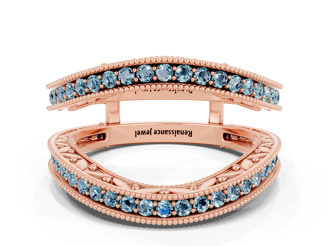 Rose gold Round Aquamarine Milgrain Eternity Band with Channel Setting_18