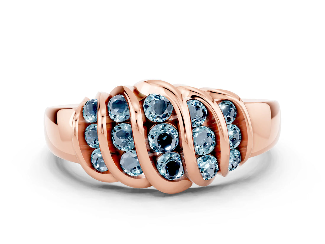 Rose gold Round Aquamarine Multi-Row Crossover Band_6