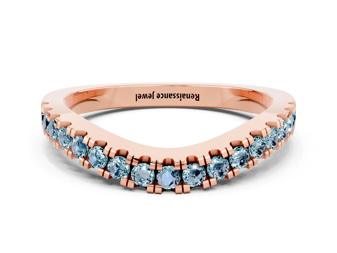 Rose gold Round Aquamarine Pavé Curved Band with Shared Prong Setting_6