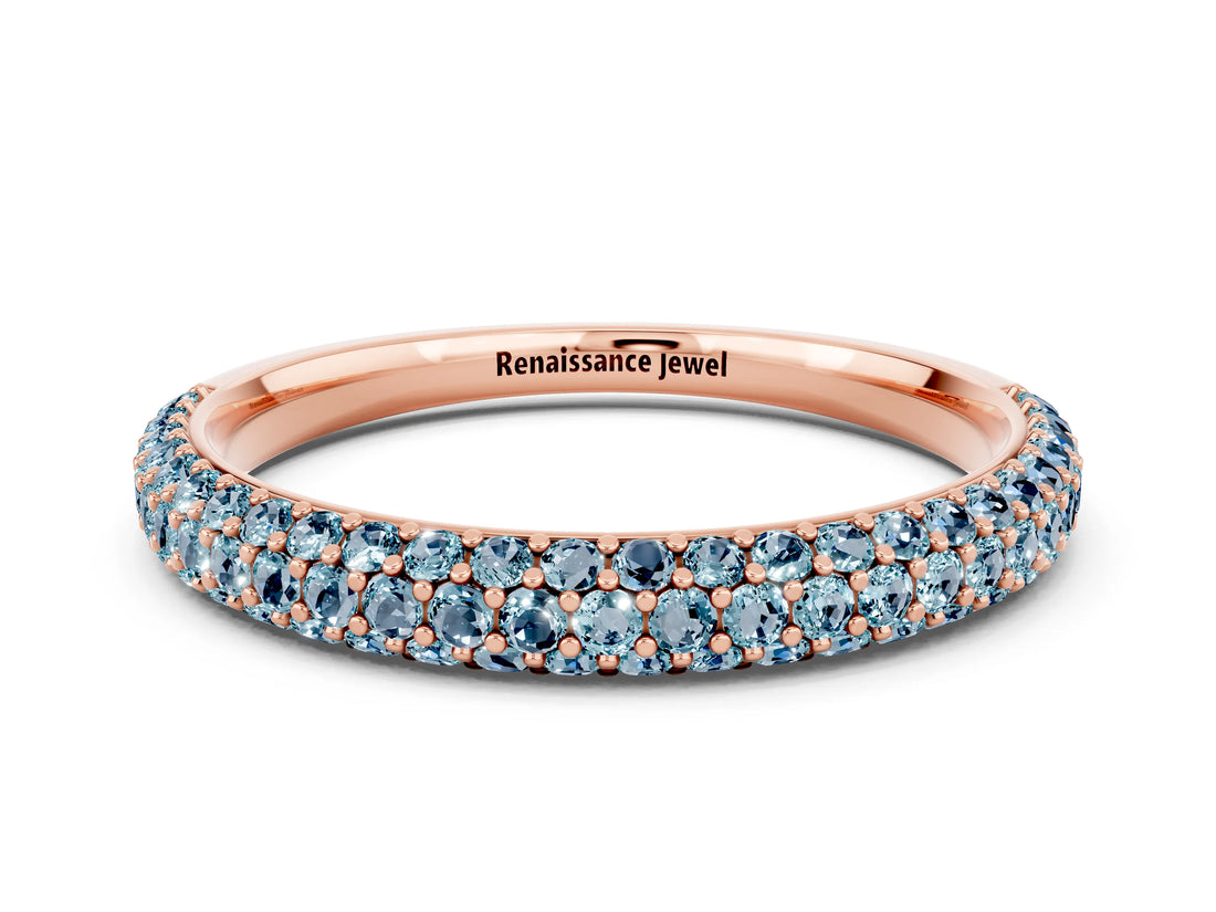 Rose gold Round Aquamarine Pavé Eternity Band with Shared Prong Setting_6