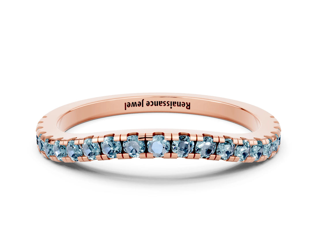 Rose gold Round Aquamarine Pavé Half Eternity Band with Shared Prong Setting_6