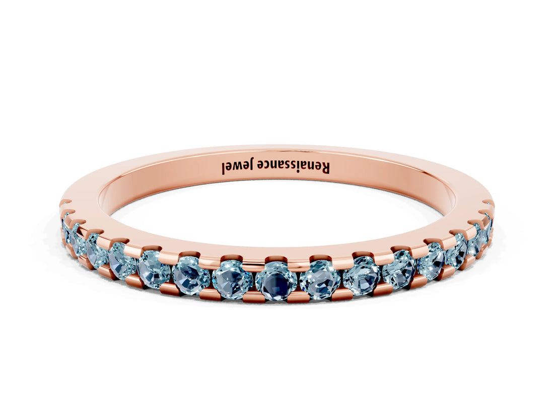 Rose gold Round Aquamarine Pavé Set Eternity Band with Micro Prong Setting_6
