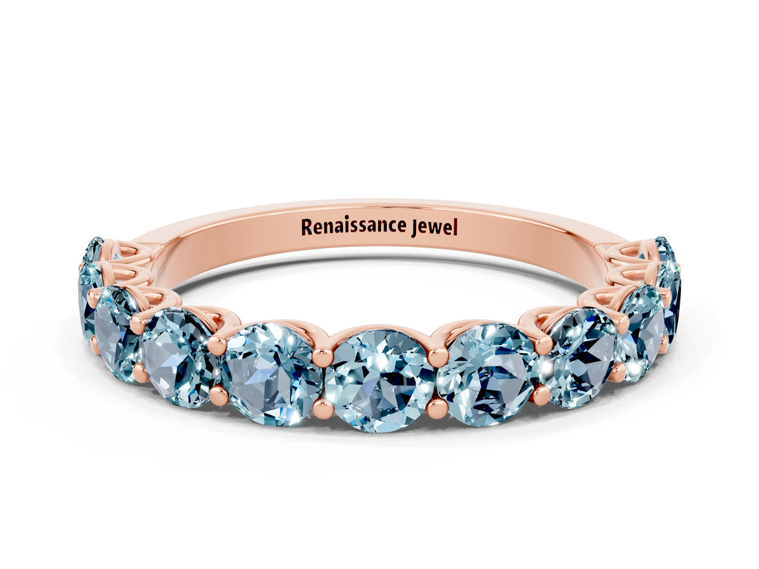 Rose gold Round Aquamarine Shared Prong Eternity Band_6