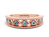 Rose gold Round Aquamarine Twist Milgrain Band with Bezel Setting_12