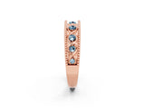 Rose gold Round Aquamarine Twist Milgrain Band with Bezel Setting_14