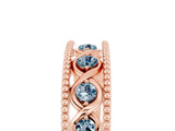 Rose gold Round Aquamarine Twist Milgrain Band with Bezel Setting_17