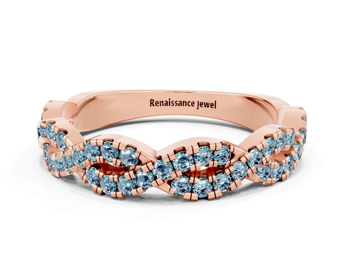 Rose gold Round Aquamarine Twisted Eternity Band with Pavé and Shared Prong Setting_18