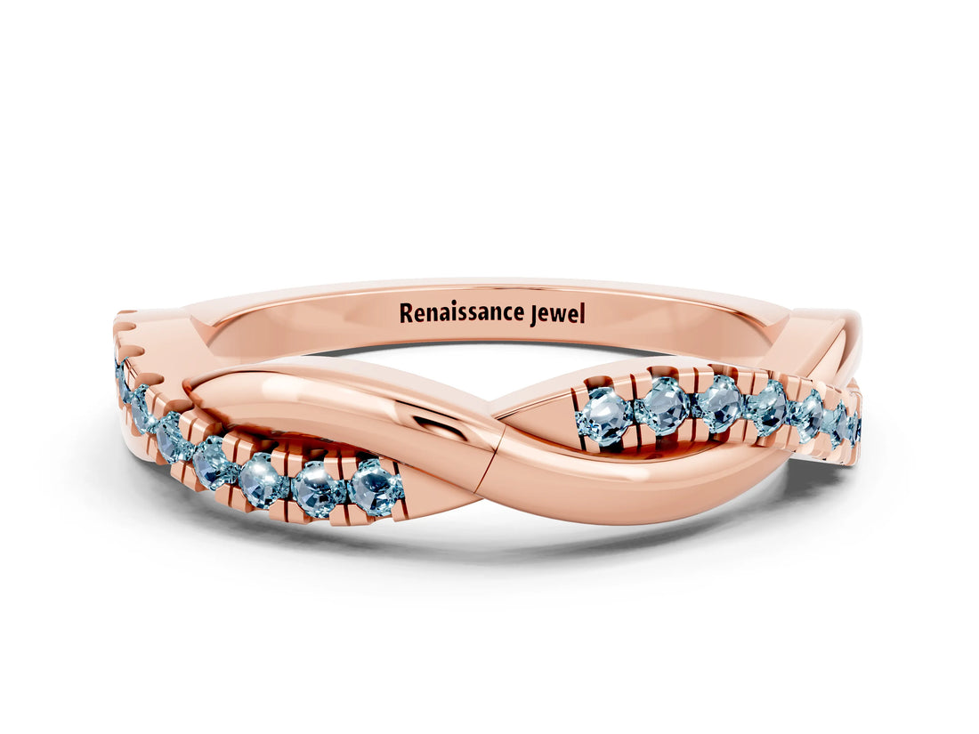 Rose gold Round Aquamarine Twisted Infinity Band with Prong Setting_6