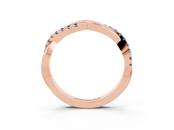 Rose Gold Round Aquamarine Half Eternity Infinity Twist Wedding Band