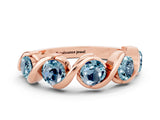 Rose gold Round Aquamarine Wave Band with Channel Setting and Shared Prongs_6