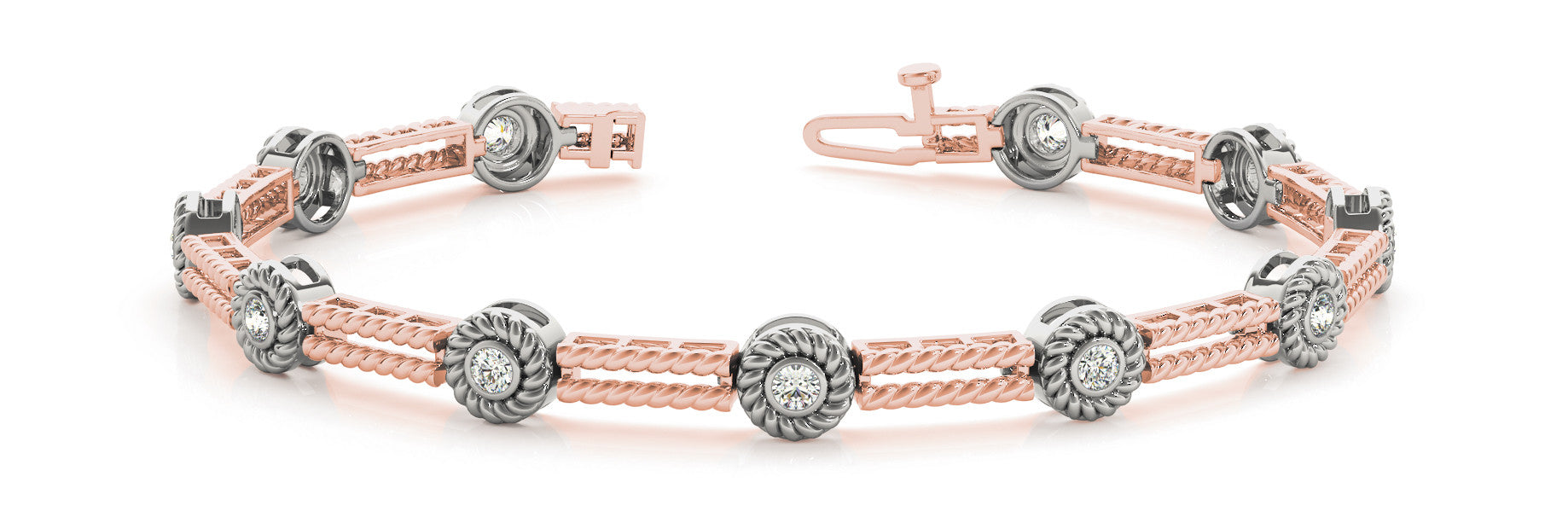 Rose gold Round Bezel Set Diamond Rope Chain Bracelet