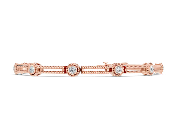Rose gold Round Bezel Set Diamond Rope Chain Bracelet