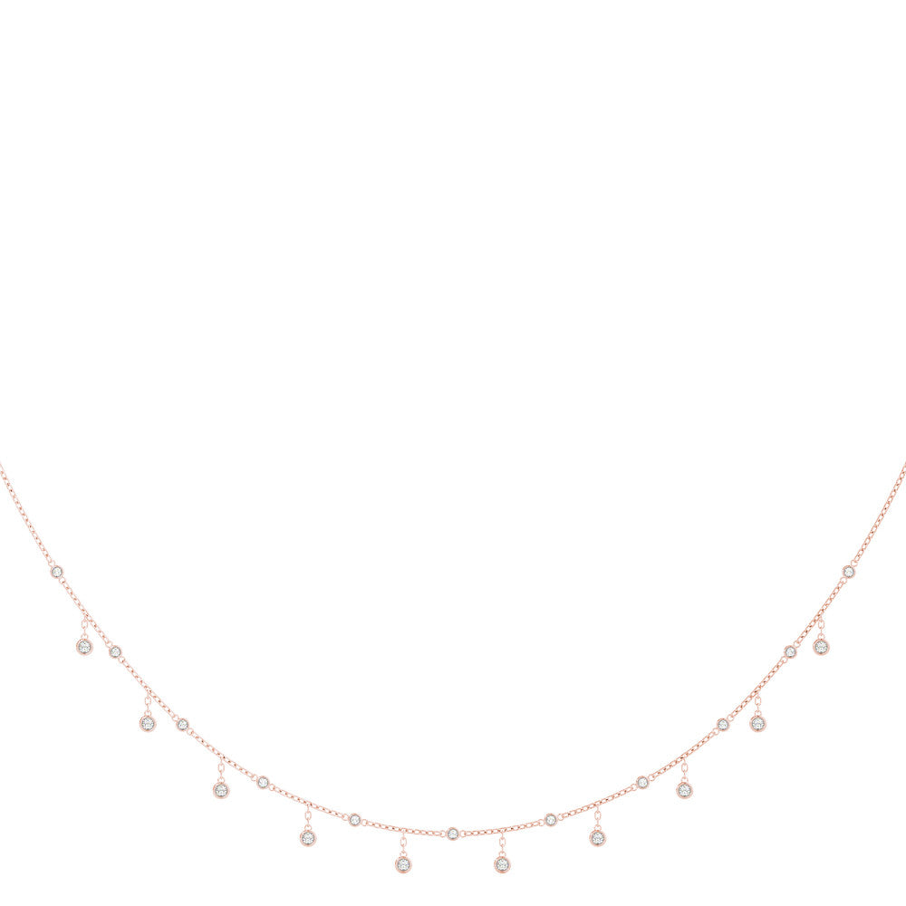 Rose gold Round Bezel Set Diamond Station Necklace with Cable Chain