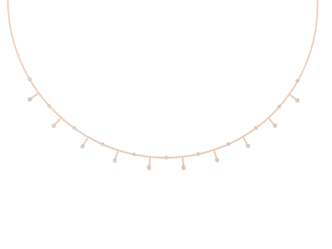 Rose gold Round Bezel Set Diamond Station Necklace with Cable Chain_2