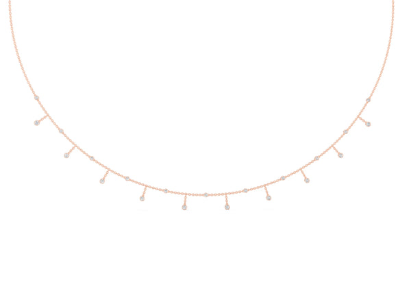 Rose gold Round Bezel Set Diamond Station Necklace with Cable Chain