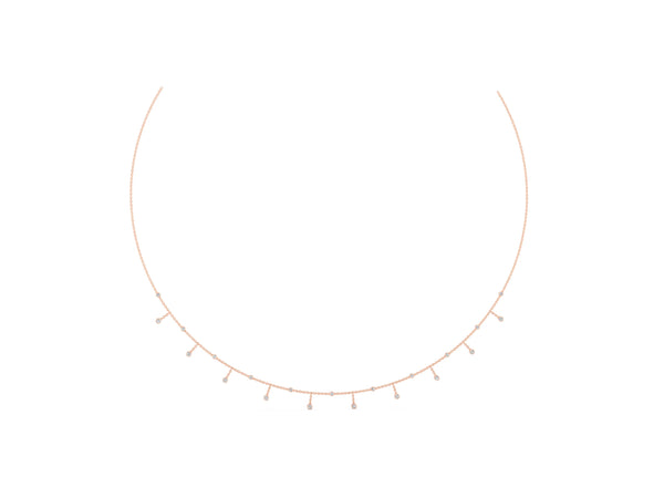 Rose gold Round Bezel Set Diamond Station Necklace with Cable Chain