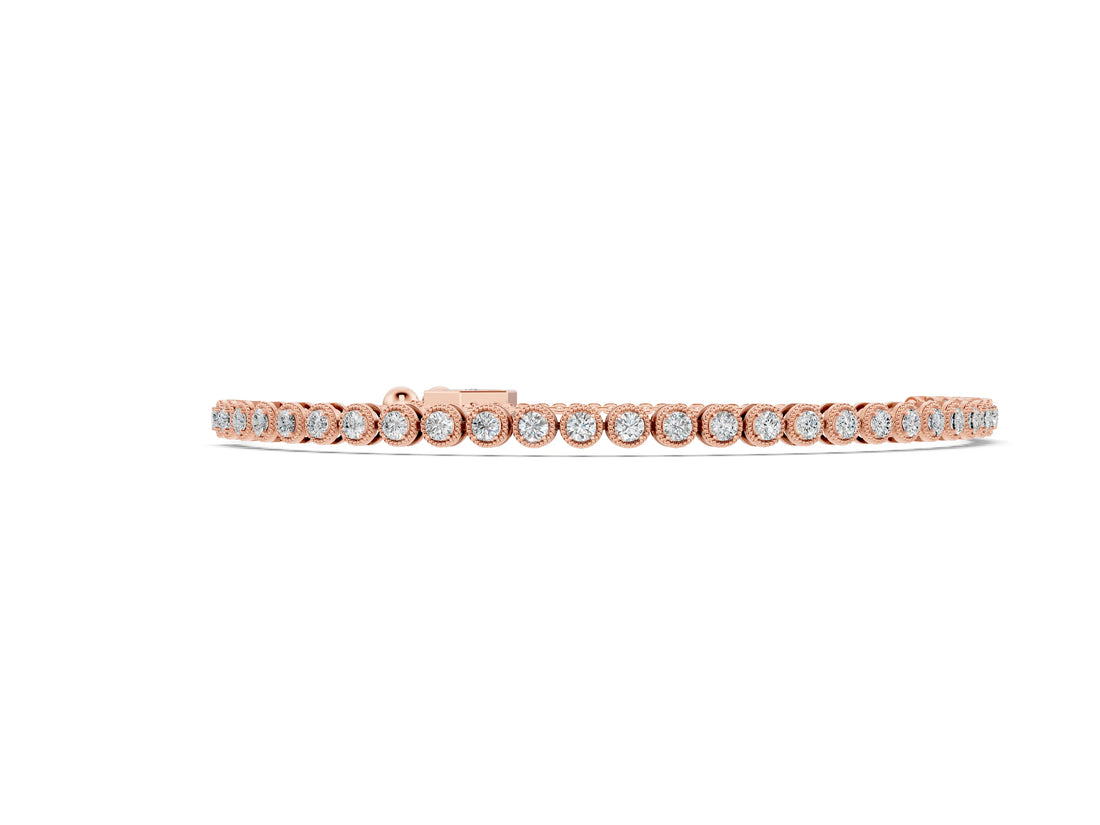 Rose gold Round Bezel-Set Diamond Tennis Bracelet with Adjustable Box Chain_8