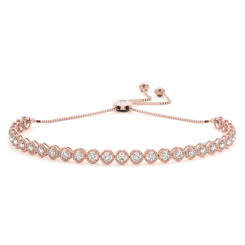 Rose gold Round Bezel-Set Diamond Tennis Bracelet with Adjustable Box Chain